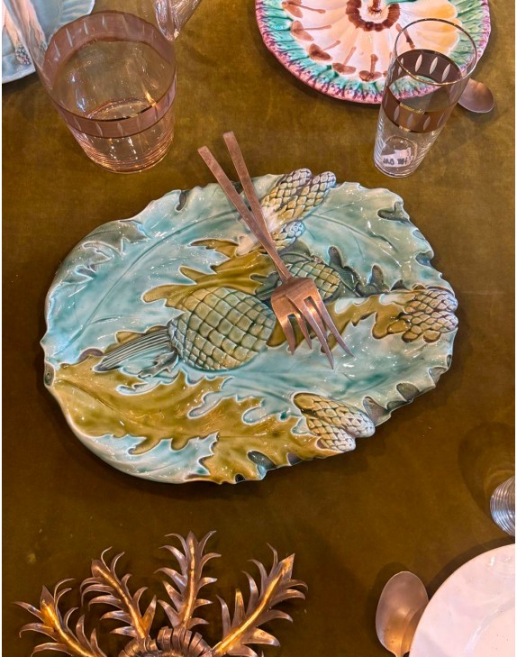 Plat à asperges ancien en faïence Lunéville