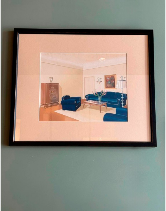 Gouache d'agence d’architecture des années 40