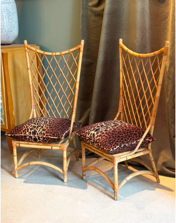 Paire de chaises basses en rotin